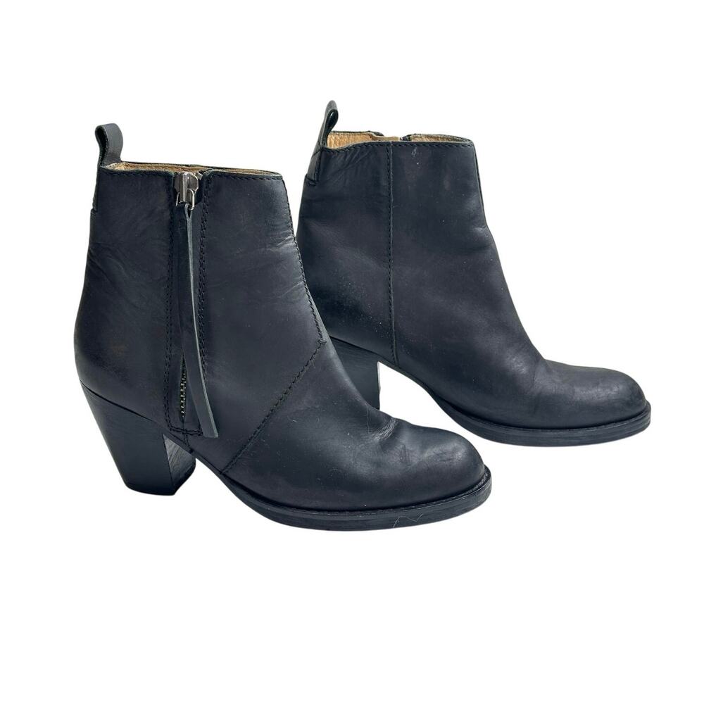 Acne Studios 37 Black Leather Ankle Boots US 6.5 7 Block Heel Made in Italy Luxe - Picture 3 of 8